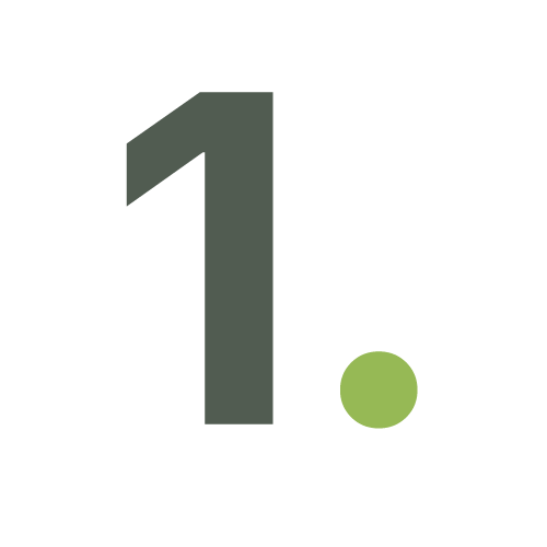 A large dark green number "1" with a small lime green dot on a light gray background, conveying a minimalist, modern design aesthetic.
